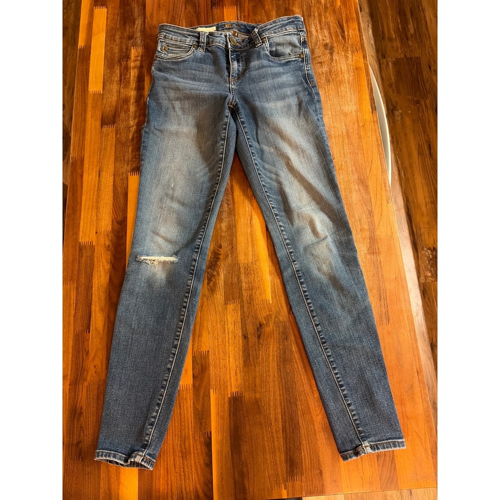 Kut from the Kloth Mia Toothpick Skinny Jeans Medium Wash Distressed Size 4